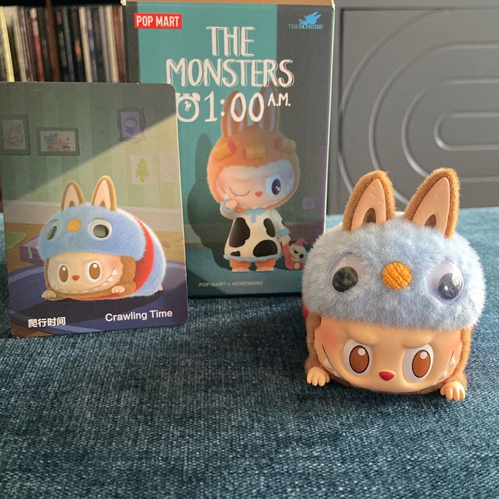 PopMart Labubu The Monsters 01:00 A.M. Crawling Time Blue Plush Figure Pop Mart